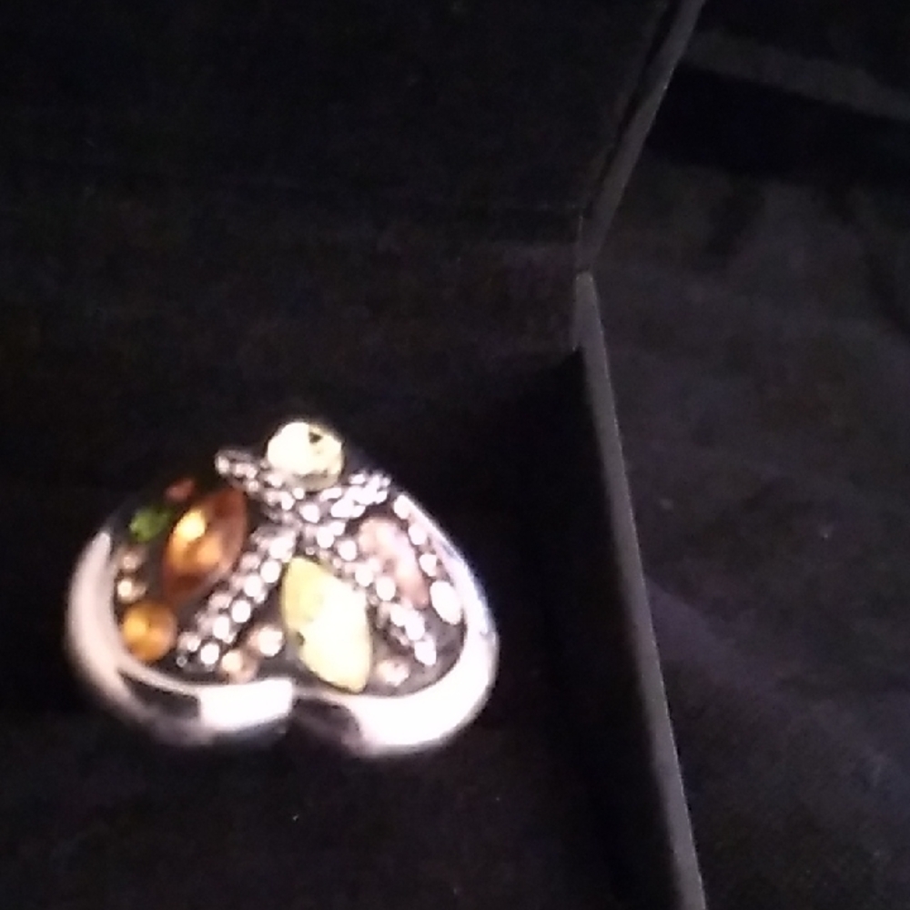 Source Unknown Silver and Gold Women's Ring with Gem Accents
